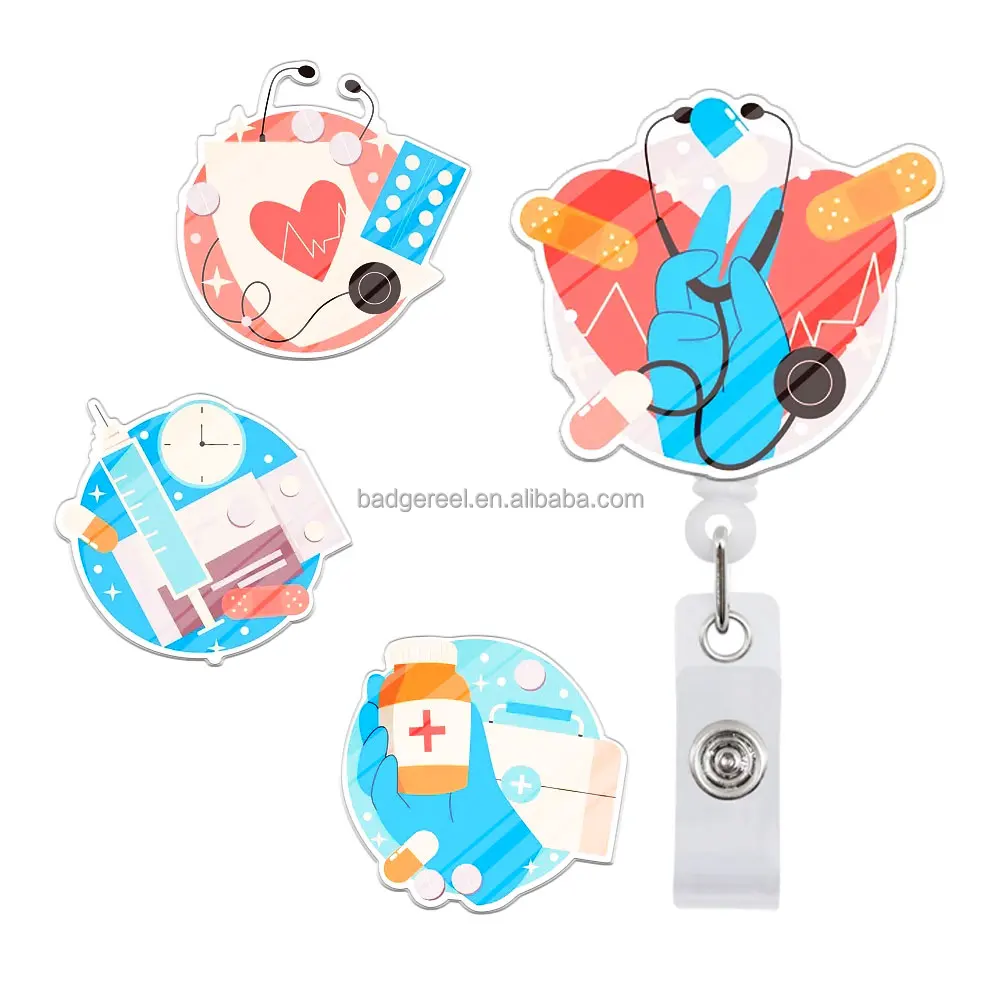 highly quality wholesale Custom Logo acrylic Nurse Retractable Id Badge Reel Card Holders yoyo puller id badge reel