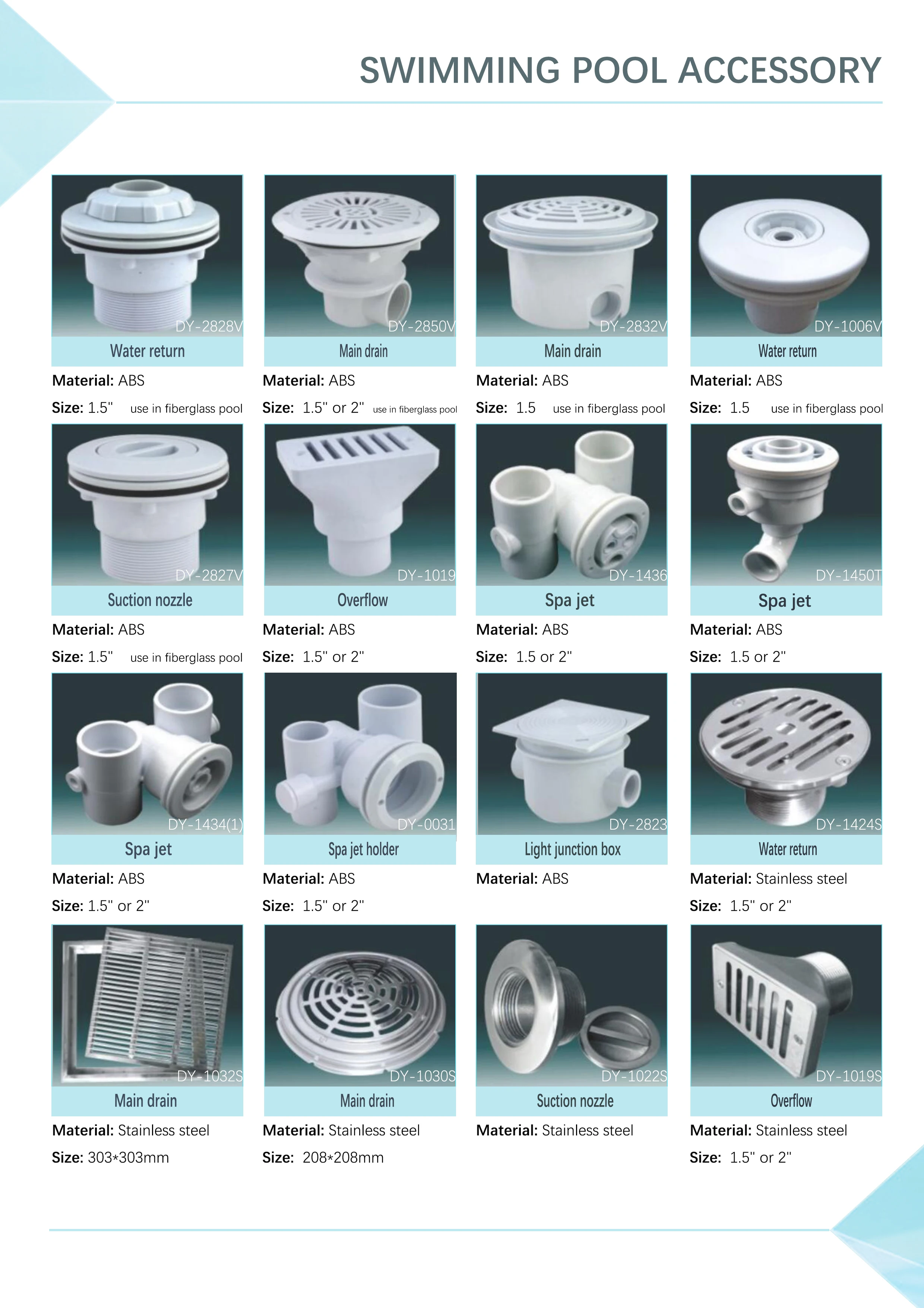 Frequently used pool fitting water return for swimming pool