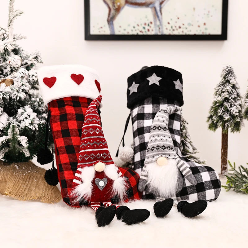 Hot Sales Fireplace Hanging Christmas Stocking In Bulk Promotional Hidden Face Xmas Gift Bag
