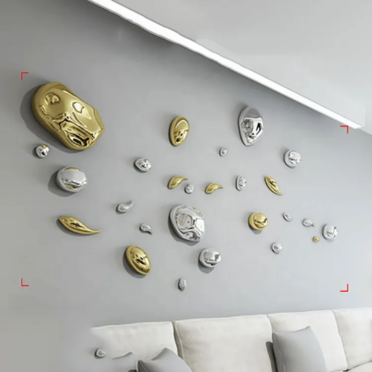 Custom Stainless Steel Stone Shape Sculpture 3D Wall Hanging Metal Art Sculpture Metal Wall Decoration
