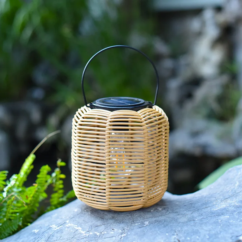 Solar Outdoor Lantern rattan bamboo woven storm lantern courtyard decoration Chinese retro small bell pepper portable