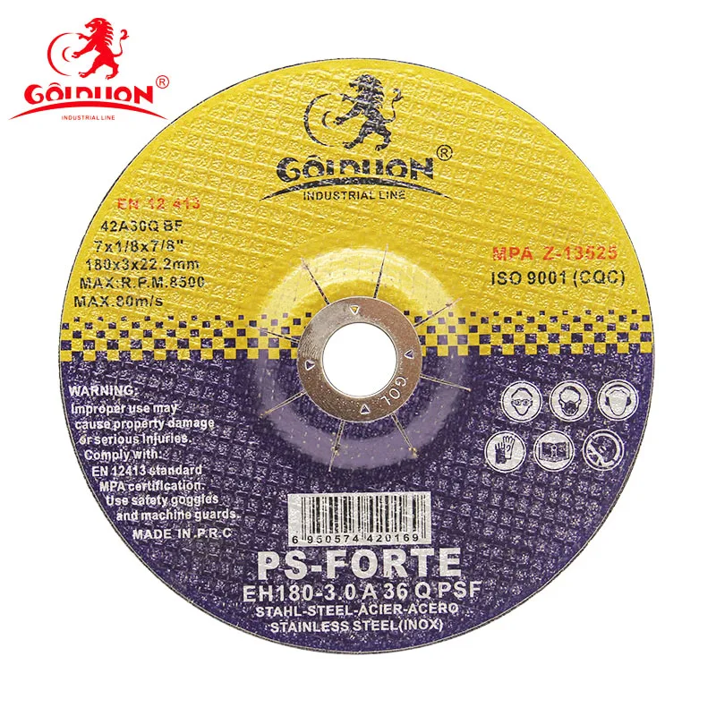 GOLDLION 7 inch high quality abrasive cutting disc for stainless steel 80m/s MPA EN12413