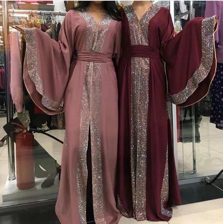 Роскошное женское кимоно Caftan Burkha Farasha Jalabiya халат Дубай исламское мусульманское платье Abaya Турецкая одежда с расклешенными