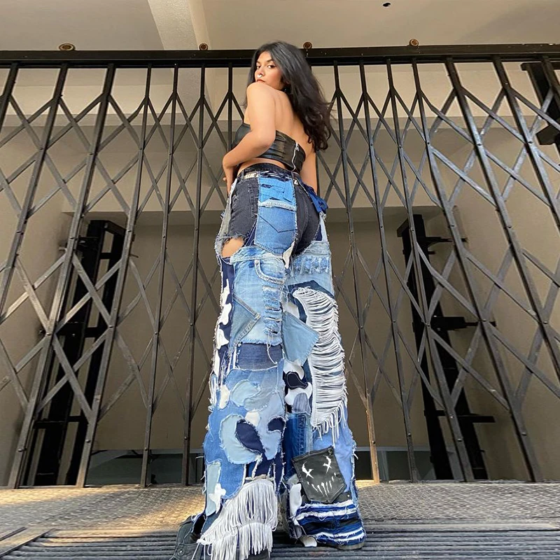 DiZNEW Jeans Women 2024 Wholesale plus size wash water patch printed jeans for ladies