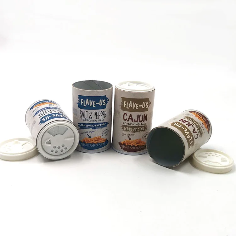 Eco friendly mini salts spice paper cylinder 112 202 211 seasoning powder cardboard small Tube packaging with plastic shaker