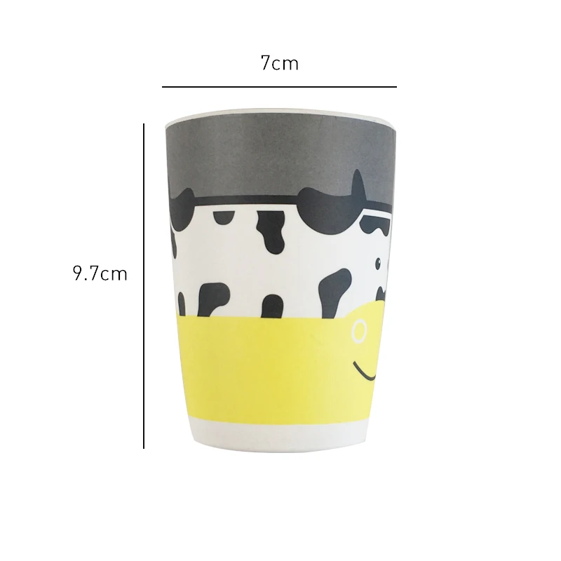 Wholesale Biodegradable Eco Frieendly 5 Pcs Milk Cow Cartoon Bamboo Fiber Kids Tableware Dinnerware Baby Plate Bowl Cup Sets