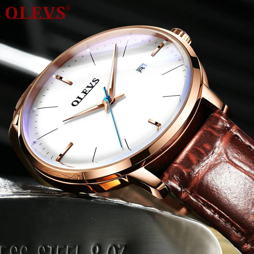 OLEVS 6609 Luxury Automatic Simple Watches Fashion Rose Gold  Swiss Movement Self Winding Mechanical Waterproof Sport Men Watch
