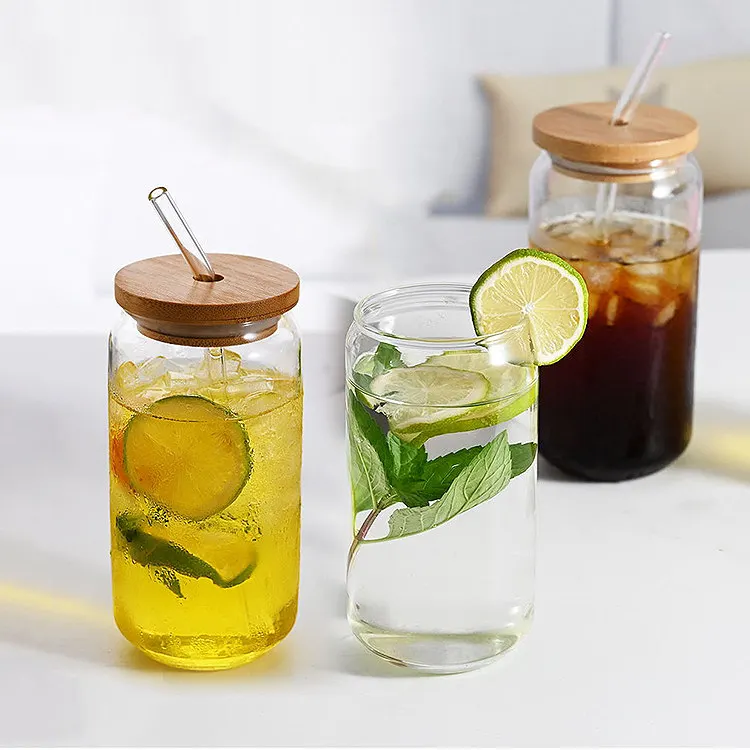 Wholesale Borosilicate Wine Tumbler Drink Beer Glass Can Cup with Lid and Straw