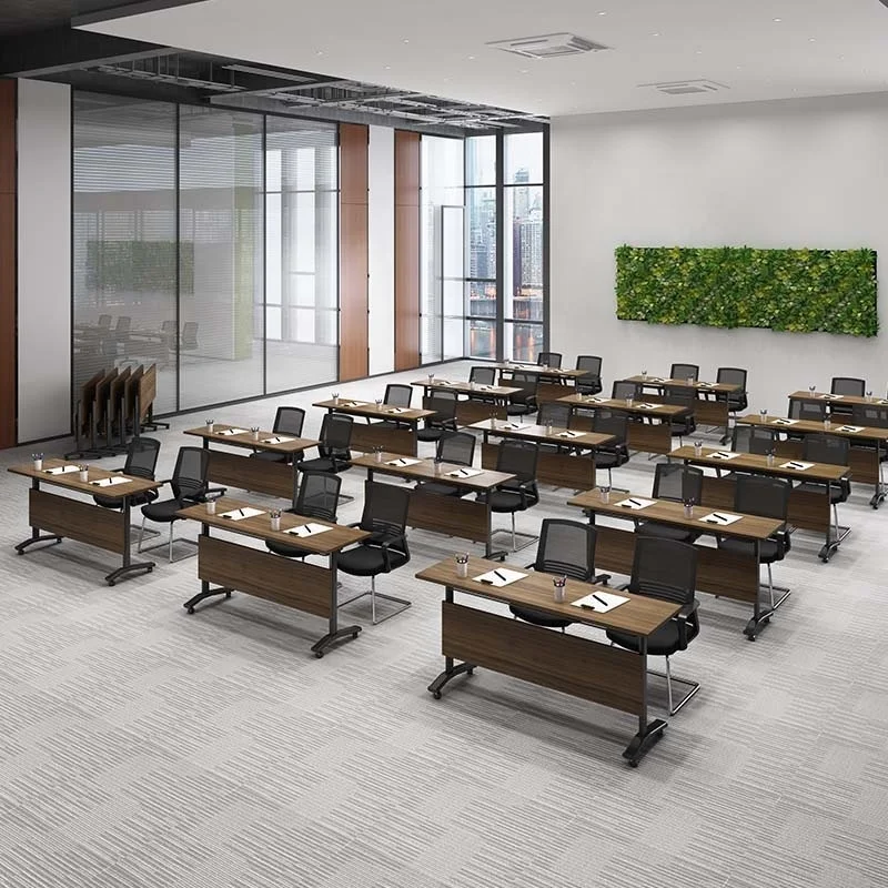 flip top movable foldable student school room computer desk with wheel training meeting adjustable conference study office table