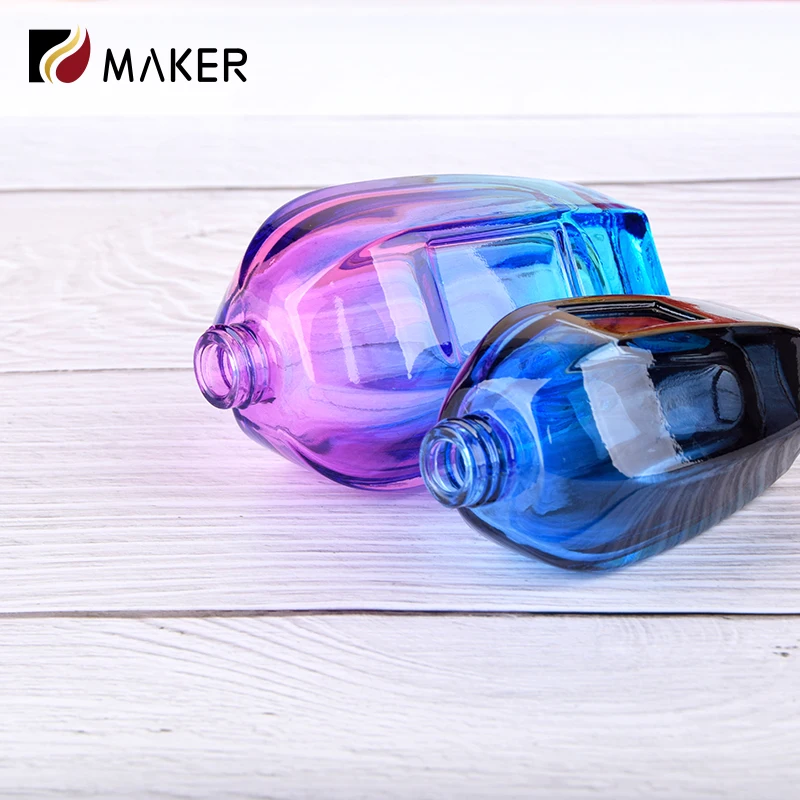 High Quality Luxury Crimp Flocking Empty Glass Parfum Bottle 30ml 50ml 100ml Colourful Beautiful Perfume Bottle With Cap Custom