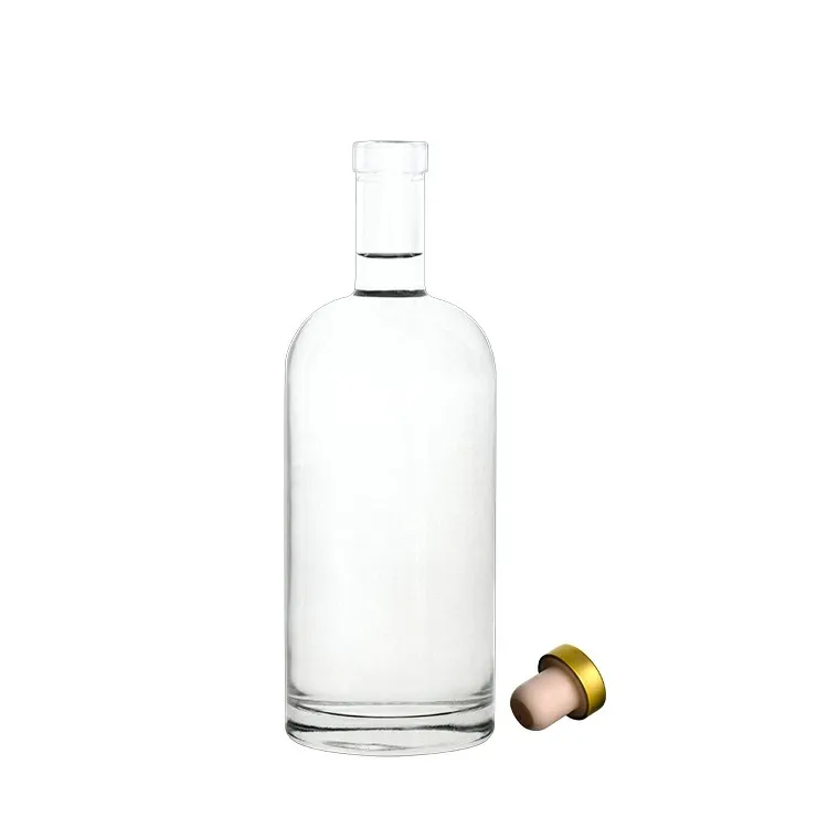 Custom Wholesale Empty High Quality Clear Brandy Tequila Spirit Corkscrew Glass Wine Liquor Bottle With Cork Lids