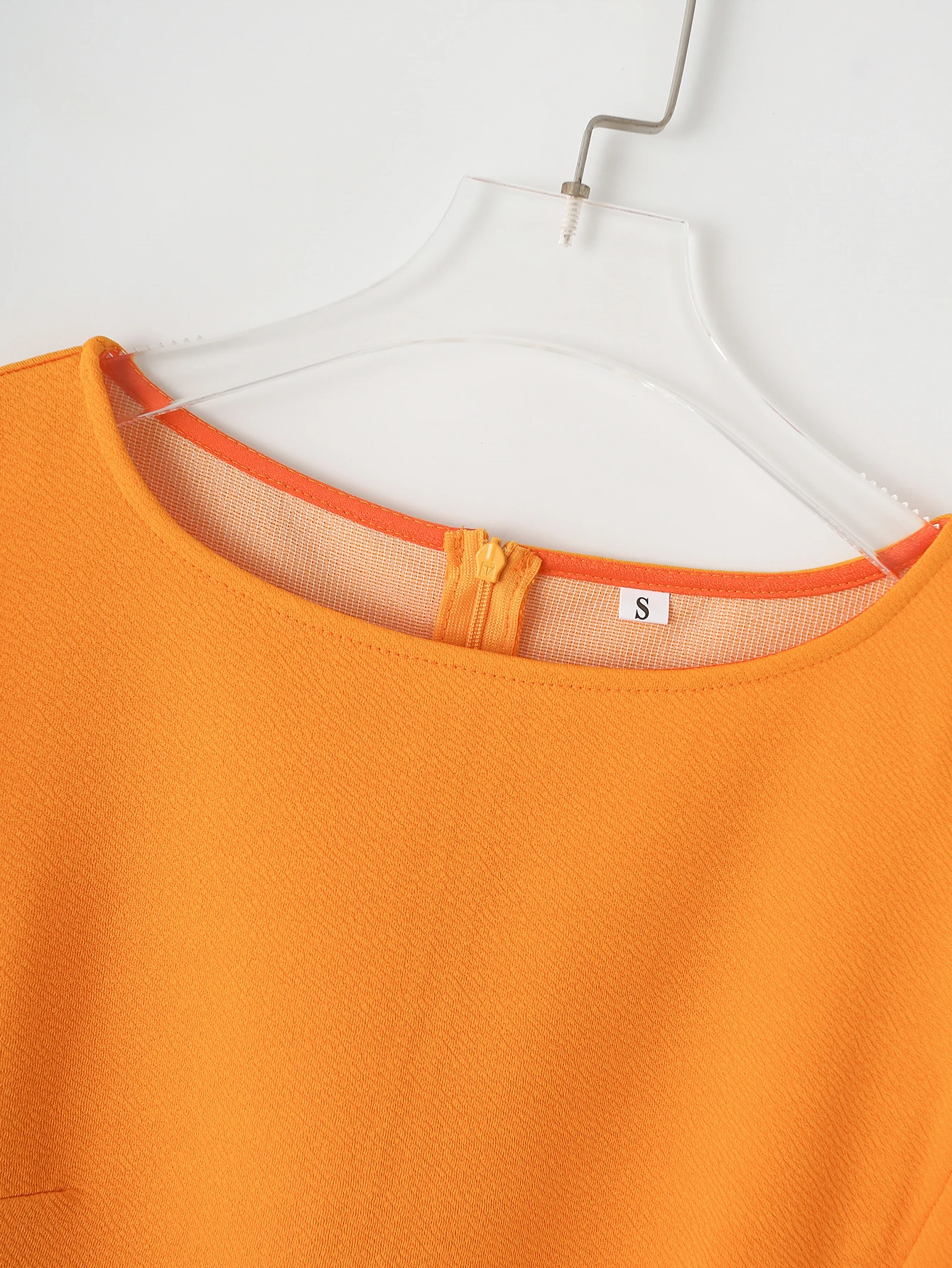 Crew neck orange color sleeveless back zipper fly casual fashion mini dress for women