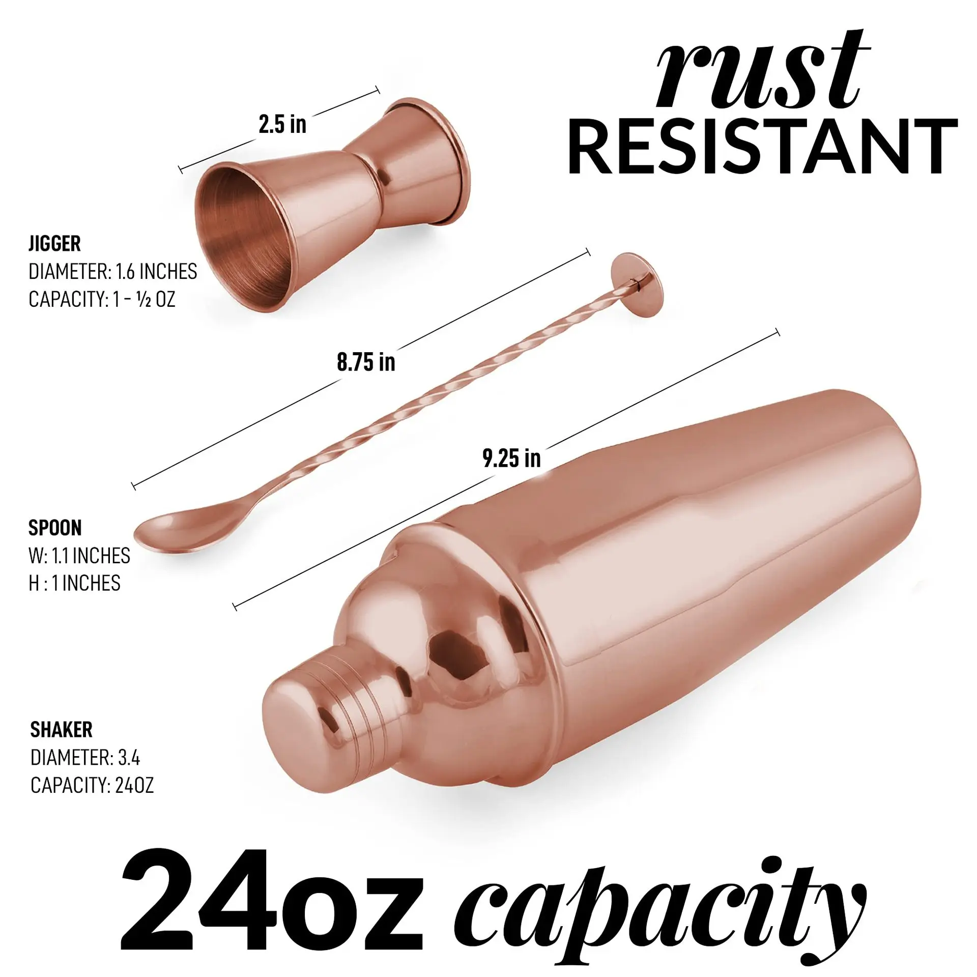 24oz Cocktail Shaker Bar Set Professional Margarita Mixer Drink Shaker and Measuring Jigger & Mixing Spoon Set