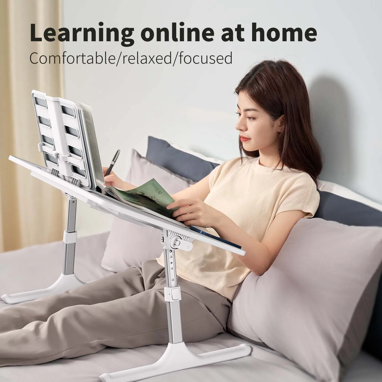 Laptop Desk Foldable Bed Table With LED light Folding Breakfast Tray Portable Lap Standing Desk Notebook Stand