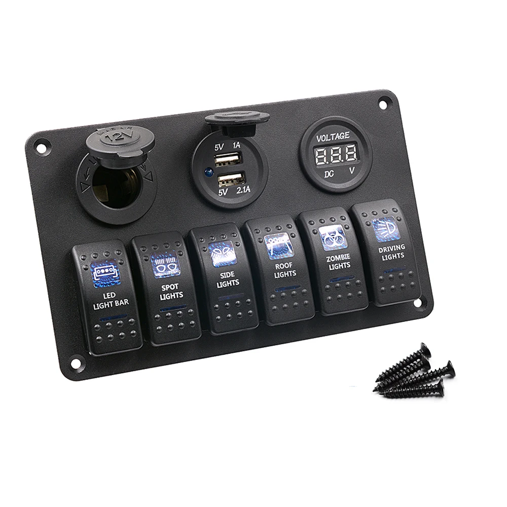 Кулисный Переключатель Amomd 12 В DC для кабины круизера, мотоцикла, панельный переключатель, 6 клавиш, двойной USB автомобильный вольтметр, розетка питания, заправка автомобиля