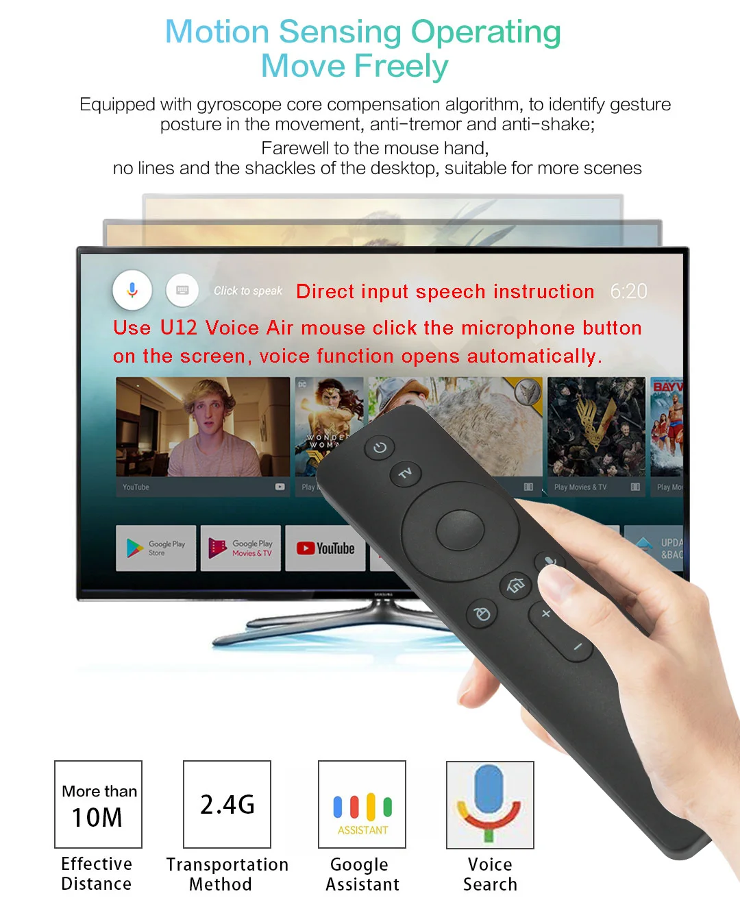 Универсальная воздушная мышь SYSTO U12 пульт дистанционного управления голосом и поддержкой голосовых функций google assistant для