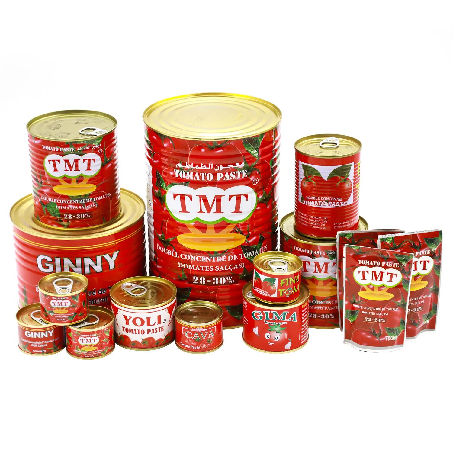 Delicious Tinned Canned Tomato Paste Pure 70g 2200g Tin 28-30% Brix Tomato Paste for Halal African Muslim Food Cooking