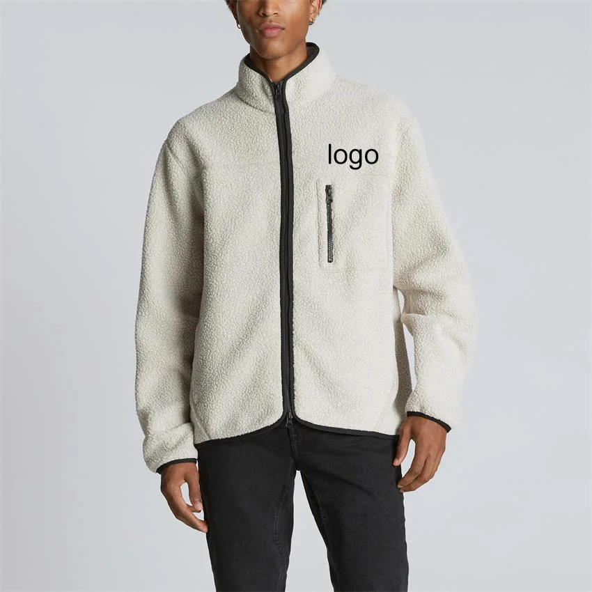 2024 custom high quality bomber casual thick winter full zip sherpa fleece jacket for men