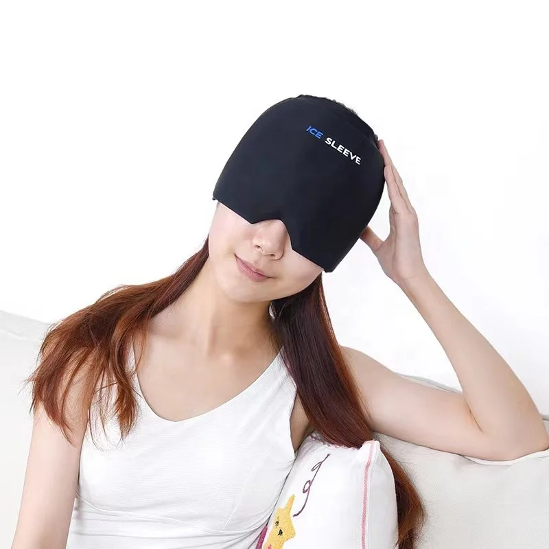 CSI Hot Cold Gel Head Ice Pack With Face And Eye Headache Mask Compress Black Headache Hat