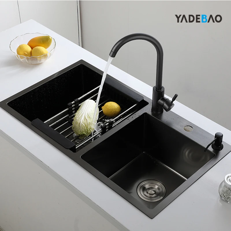 Luxury 304 Stainless Steel Kitchen Washing Basin Sinks Luxury Undermount Handmade Black Nano Kitchen Sink Bowl