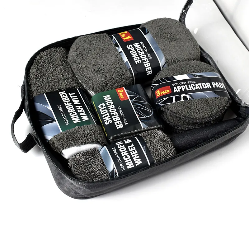 9 pcs/set car cleaning kits set Car Towel Cleaning Cloth Car Cleaning Brush with Sponge