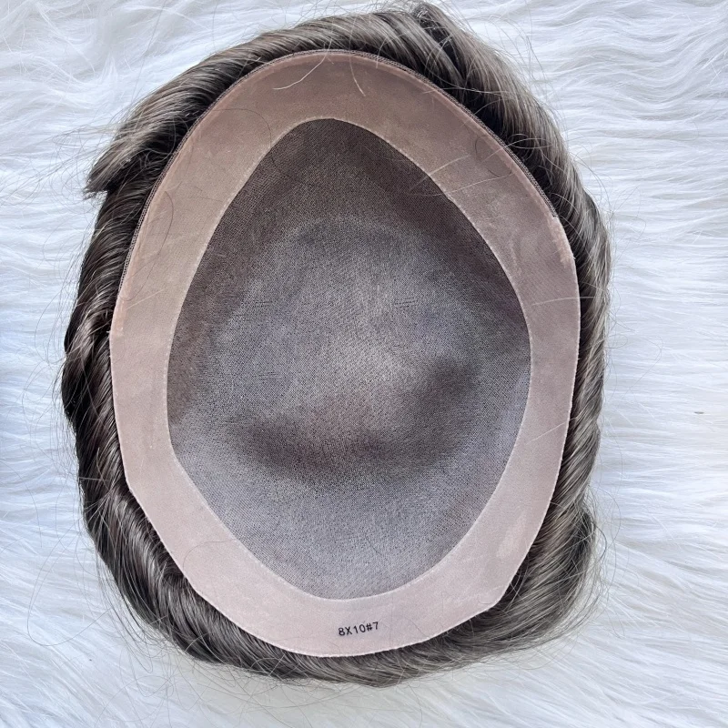 Emeda top quality #7 brown color mono toupee men hair replacement remy human hair pieces