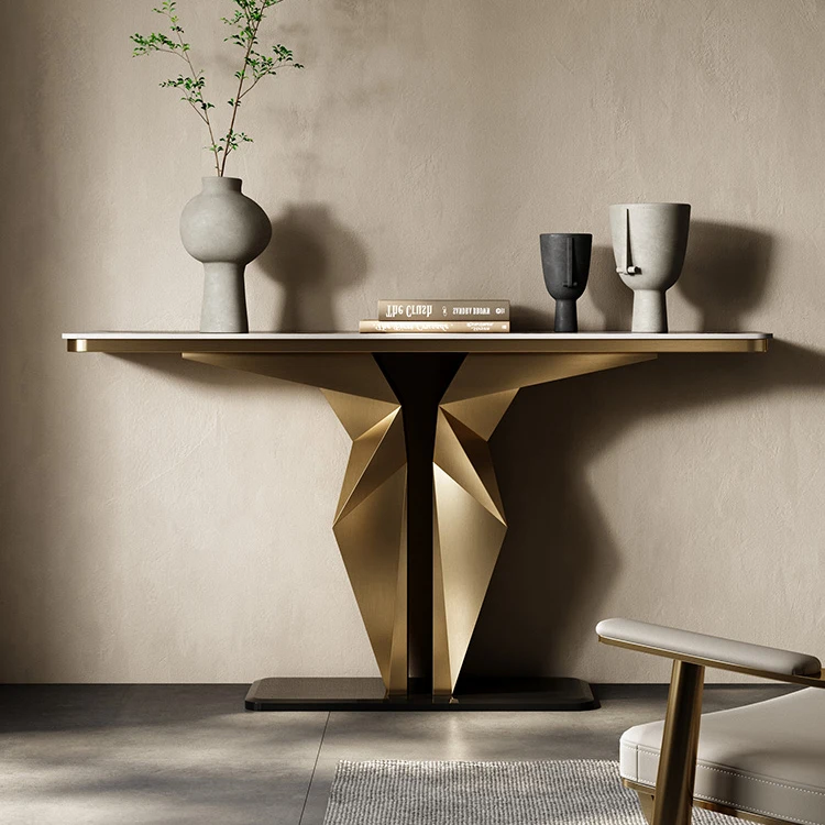 Modern Italian luxury stainless steel marble top console table
