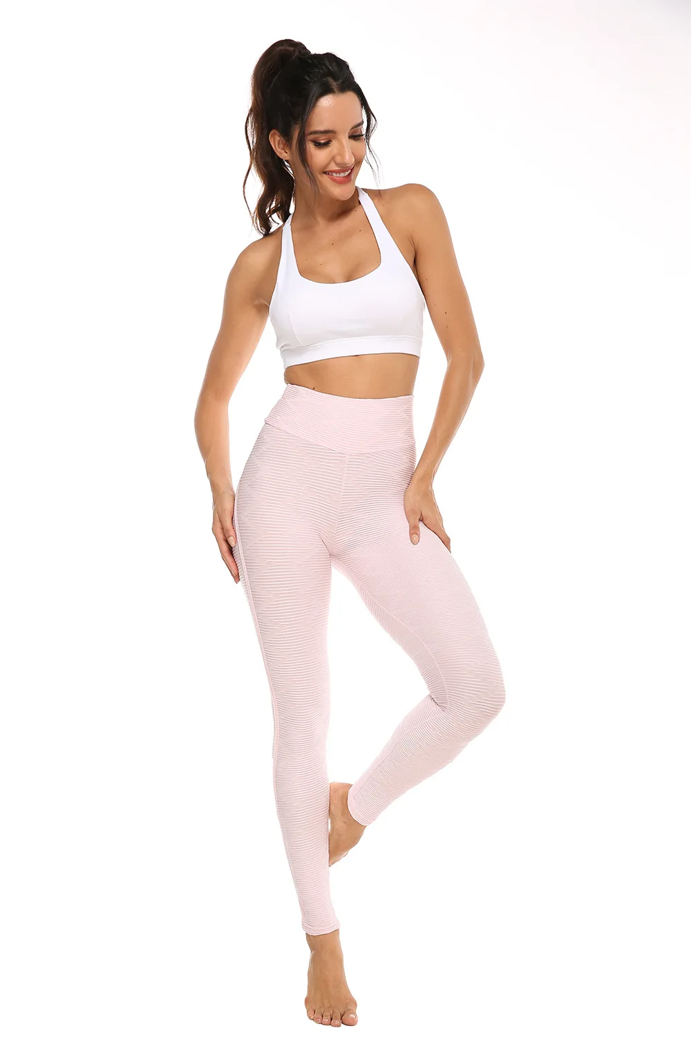 new style polyester hight waist stretch fitness custom logo jacquard yoga pants women