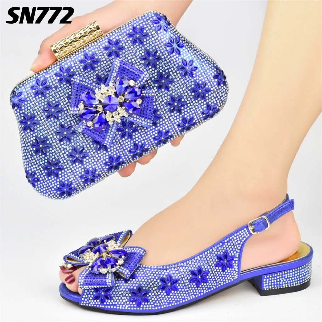 New fashion green sequin italian shoes match bag 2022 PU leather ladies shoes for evening party