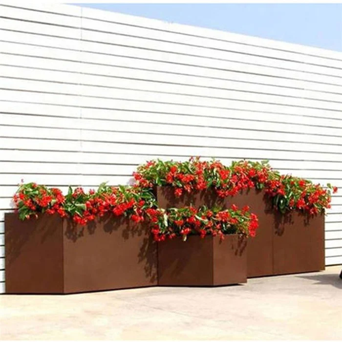 Outdoor Raised Garden Corten Steel large Planters Rectangular Planter Box Flower Pot