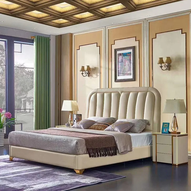 Роскошная Корейская кровать мебель большого размера современная кожаная
