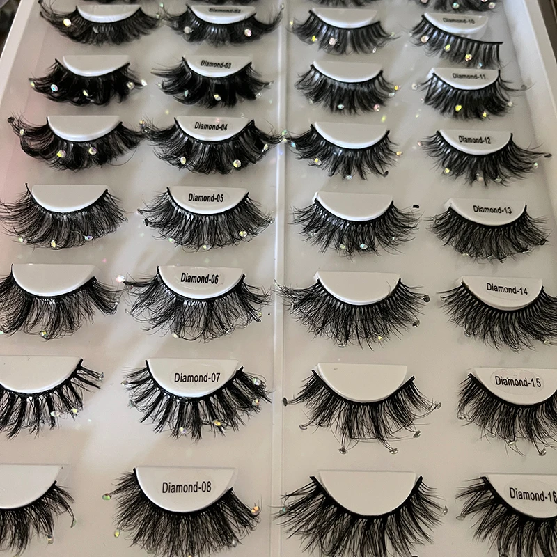 free sample faux mink strip lash  fluffy false eyelash with diamond  Rhinestone glitter 3d mink eyelashes packaging box