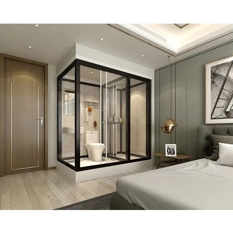 HDSAFE SR-22 Prefab Shower Room Factory Quality Matt Black Aluminium Bathroom Unit With Toilet Shower Sink for Interior Exterior