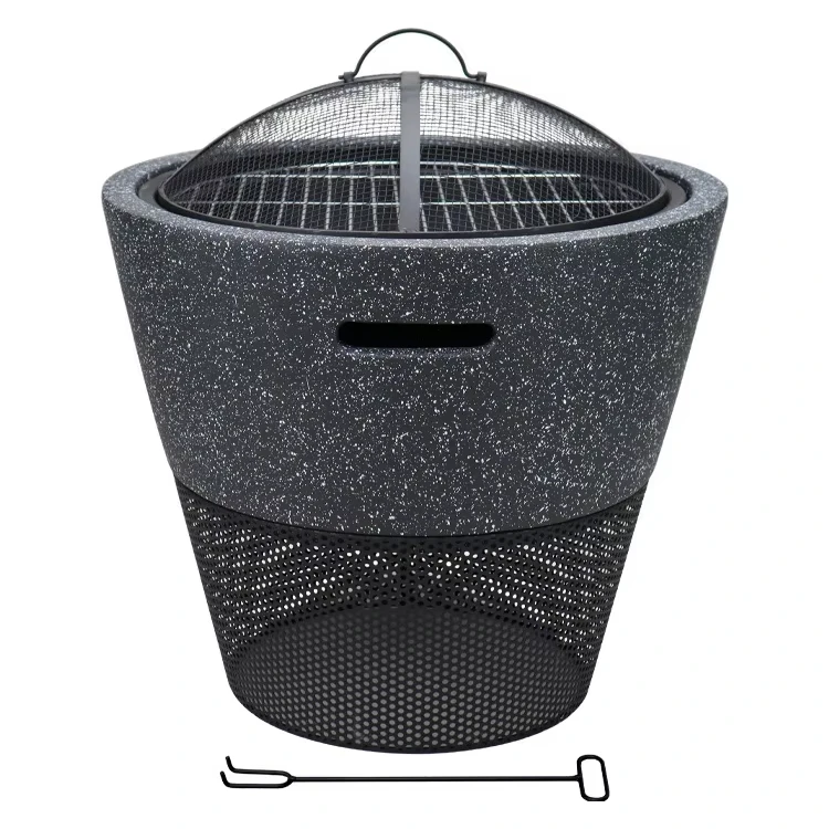Modern Outdoor Patio Garden Fire Pit Table with Metal Wood-Burning Heater Mesh Cover Powder-Coated for Pizza & Ambiance
