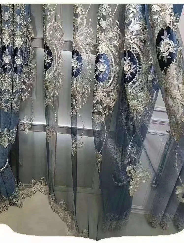 Luxury European Style Embroidery Curtain Fabric High Quality Fabric for Living Room