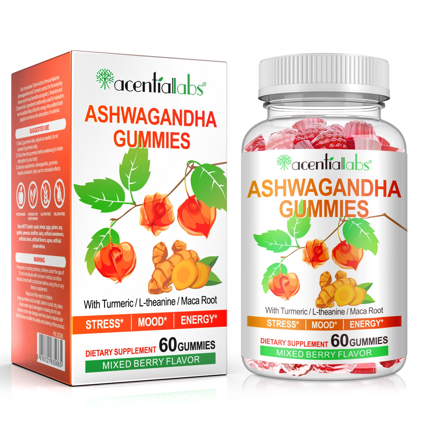 Acentiallabs turmeric relieve stress emotions vitamins ashwagandha extract gummies supplement ashwagandha gummies