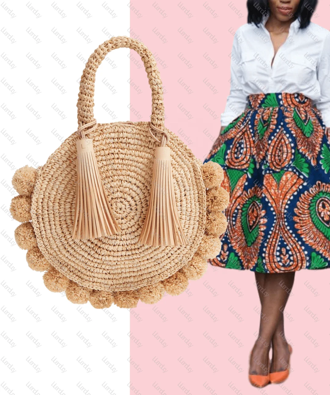 luluandlucy Ankara fashion Circle Straw Woven Raffia Tote Bags