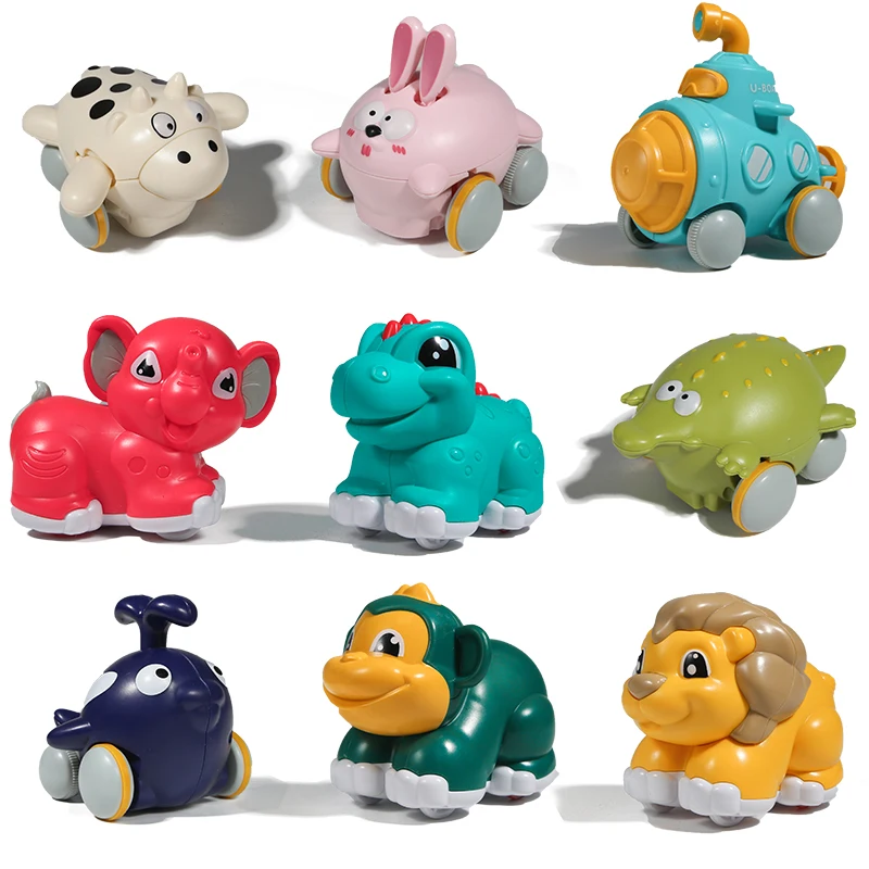 Baby Mini Cartoon Animals Racing Trucks Educational Push and Go Friction Powered Vehicles Car Toys
