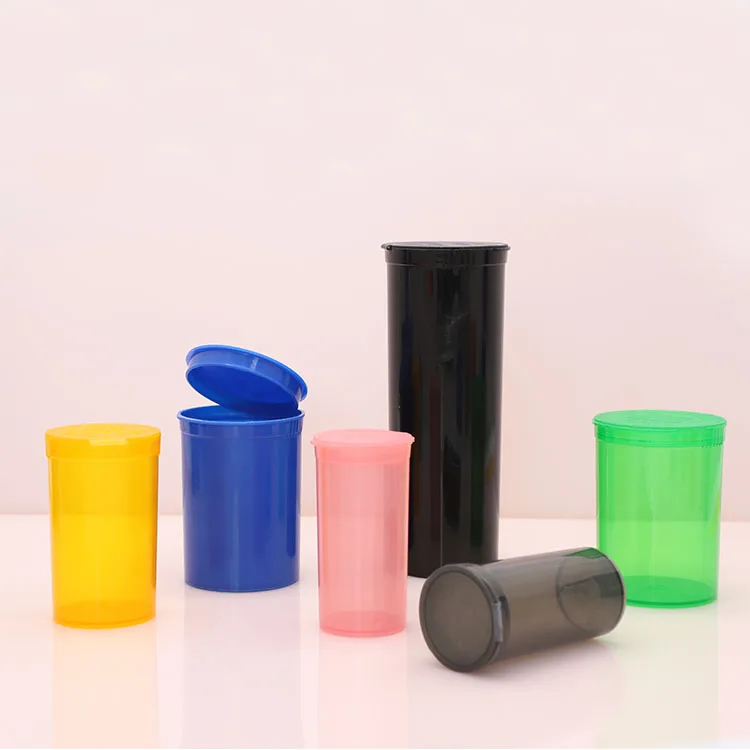 5DR 13DR small Portable black and transparent medical pill capsule container child resistant plastic pop top squeeze bottle