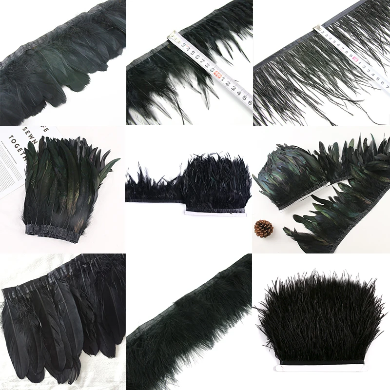 Turkey Feather Fringe Black Goose Feather Tassel Ostrich Feather Trimmings DIY Carnival Accessories Garment Accessories