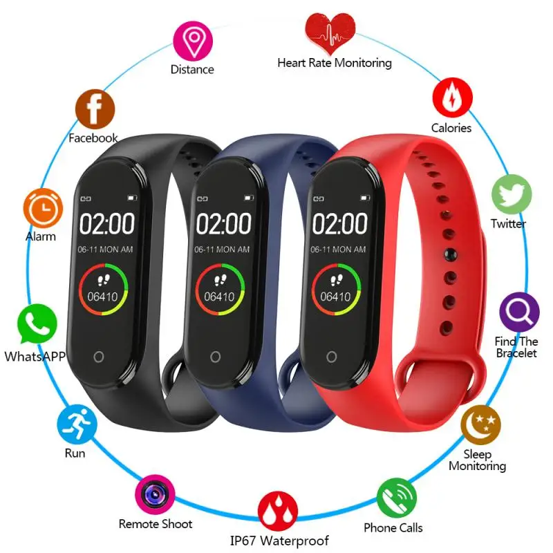 NEW M4 Smart Bracelet Sports Pedometer Watch Color Screen Fitness Running Walking Tracker Heart Rate Pedometer Smart Band Gym