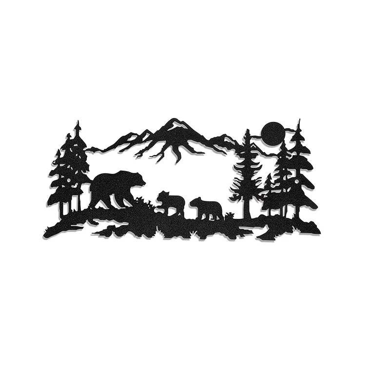 Laser Cut Metal Wall Panels  Black Deer or Bear Hunting Decor Forest Pine Tree Metal Wall Decor