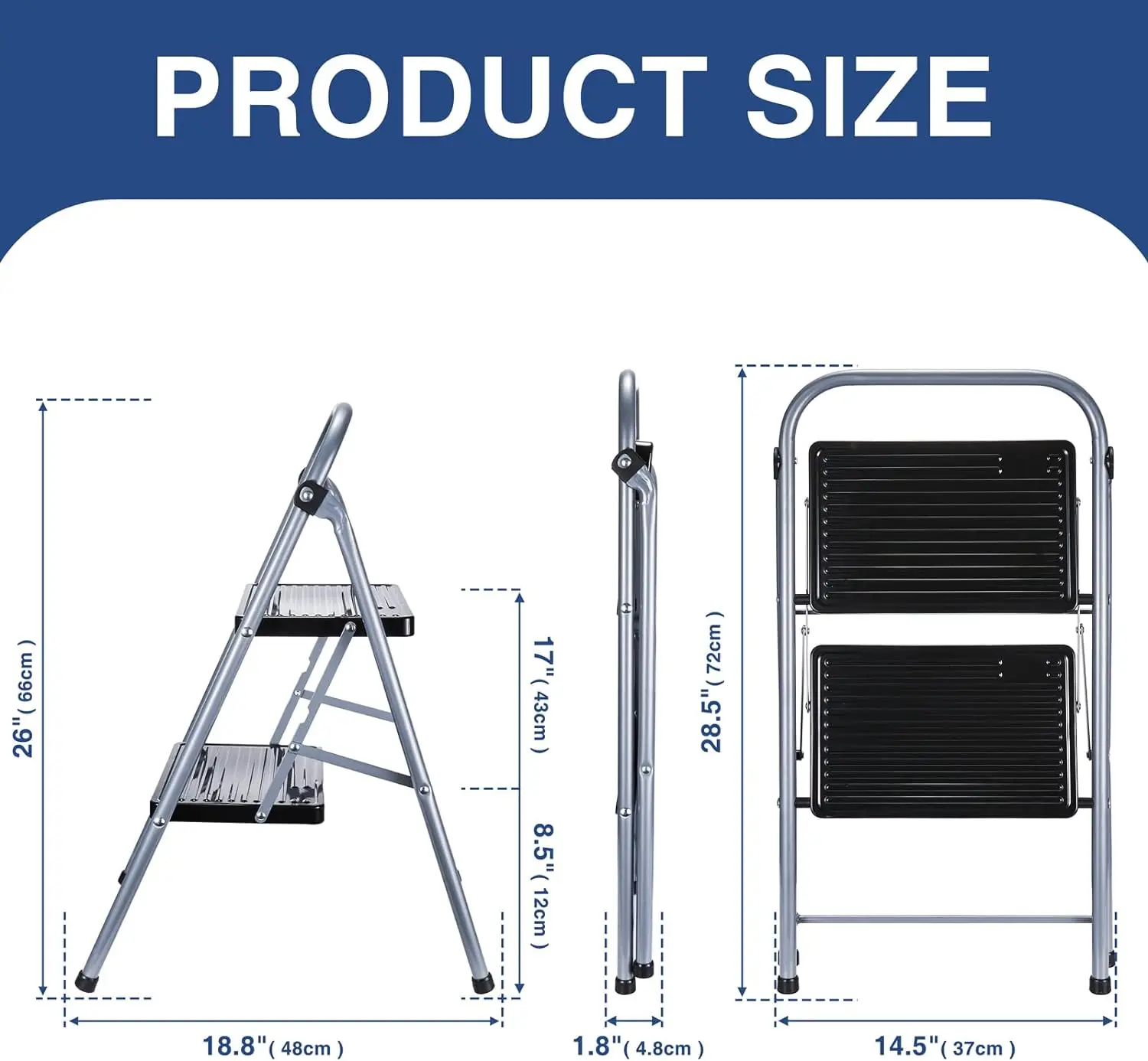 Wholesale Folding 2 Step Stool with Handrails Safety Anti-Slip Step Ladder Aluminum Widen Metal Foldable Ladder