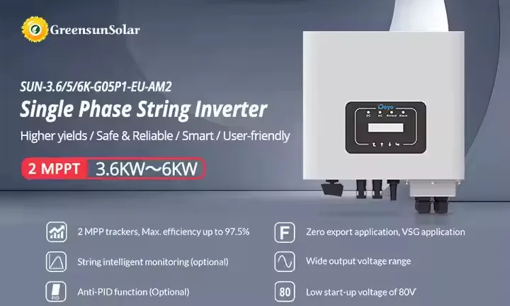 Deye Single Phase 3.6kw 5kw 6kw SUN-3.6/5/6K-G05P1-EU-AM2 Solar On Grid Inverter for Photovoltaic Panel System