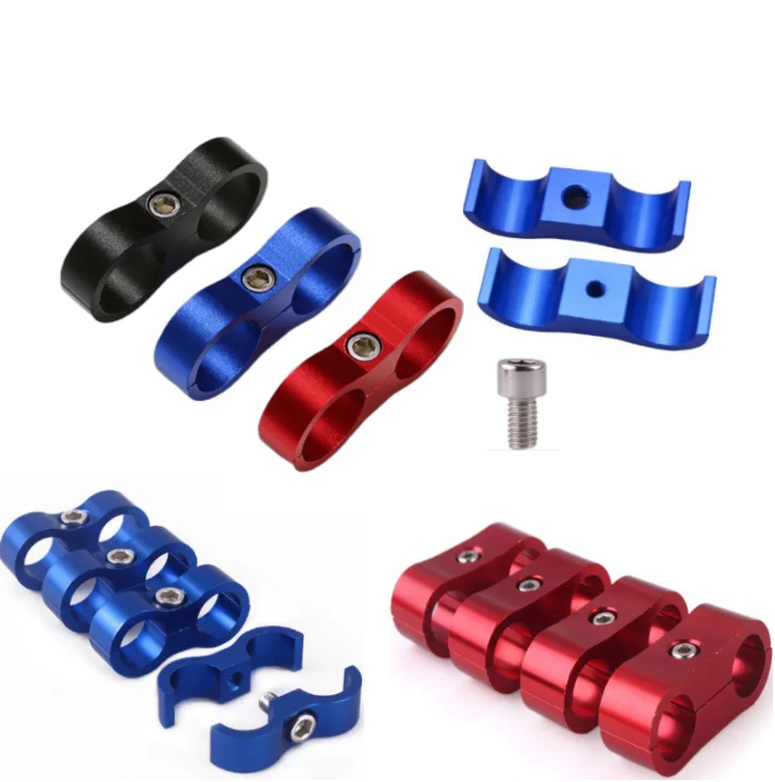 Auto Parts universal anodized two hole oil pipe clamp 4an 6an 8an 10an fuel line mounting billet braided hose separator clamp