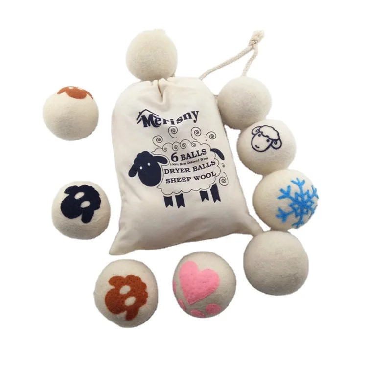Wholesale Pack Eco Friendly Laundry Wool Dryer Balls with Cotton Bag Black White Dark Customized