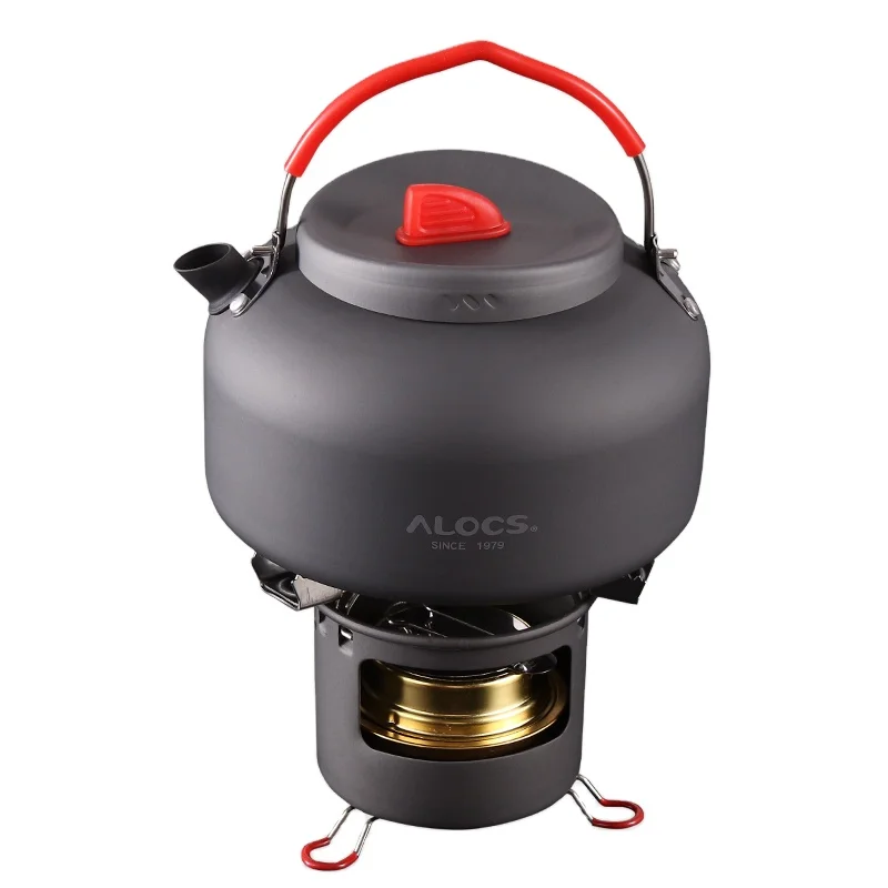 ALOCS K04PRO Outdoor Camping 1.4L Water Kettle Teapot Cooking Set Cookware Alcohol Stove Spirit Burner Support Stand Hiking
