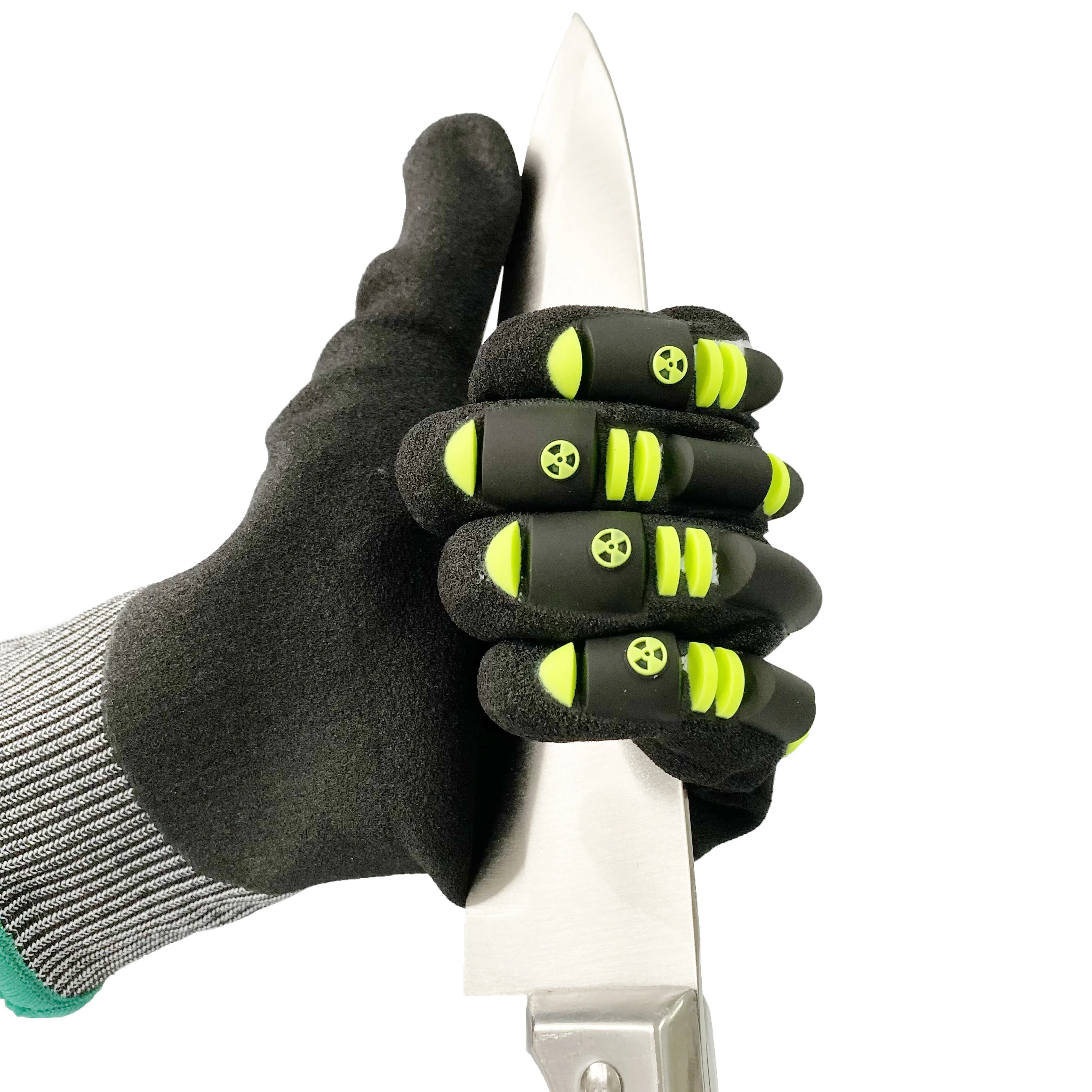 Sandy Nitrile Coated seamless welding Anti- impact TPR custom logo Anti-cut safety glove for work mechanic