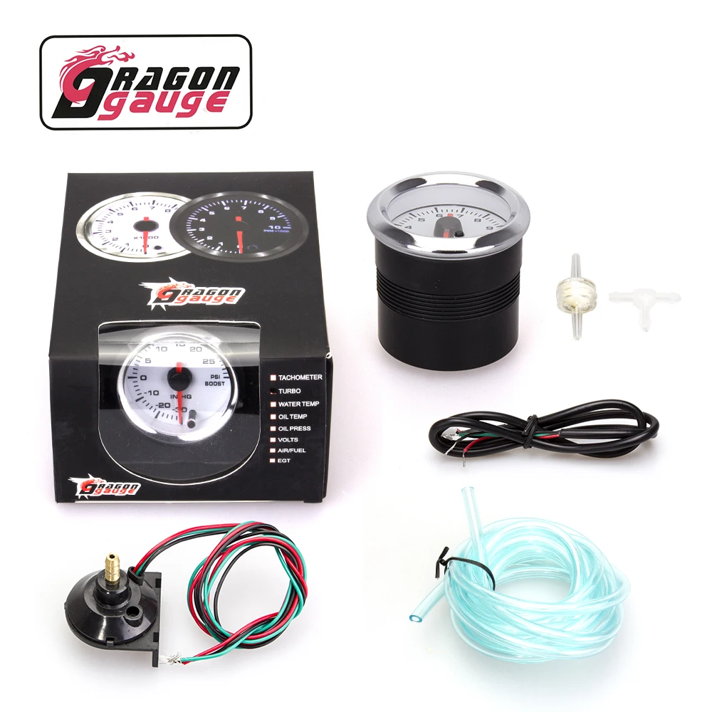 DRAGON GAUGE Universal 12V 52mm Dual View Digital Pointer Boost Gauge -30~30 psi Stepper Motor 7 Color Meter For Turbo (6371)