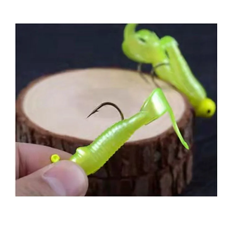 Fishing Lure Set Kit Combine With Soft Single Tail Worm And Lead Jig Head Fish Hook For Mandarin Fish Mandarin Bass
